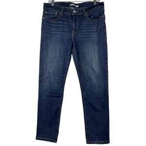 LEVI'S Sz 29 Women's Boyfriend Ankle Jean Mid Rise Stretch Tapered Leg Dark Blue